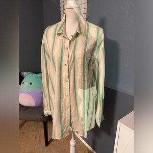 Old Navy Striped Linen Button Down Shirt and Shorts Matching Set